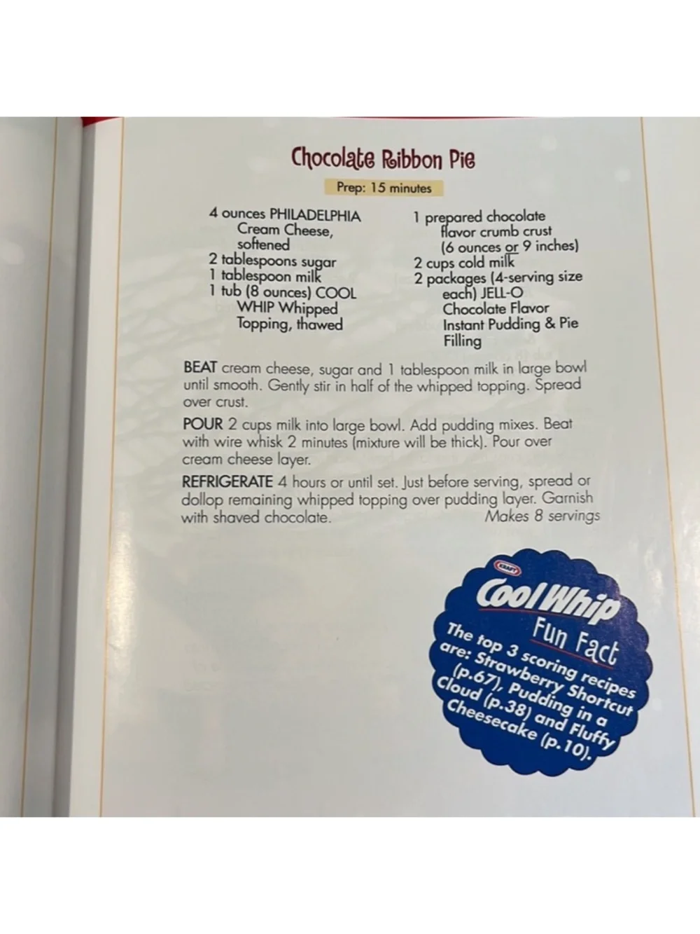 Celebrate With Cool Whip Cookbook Recipes HC Book